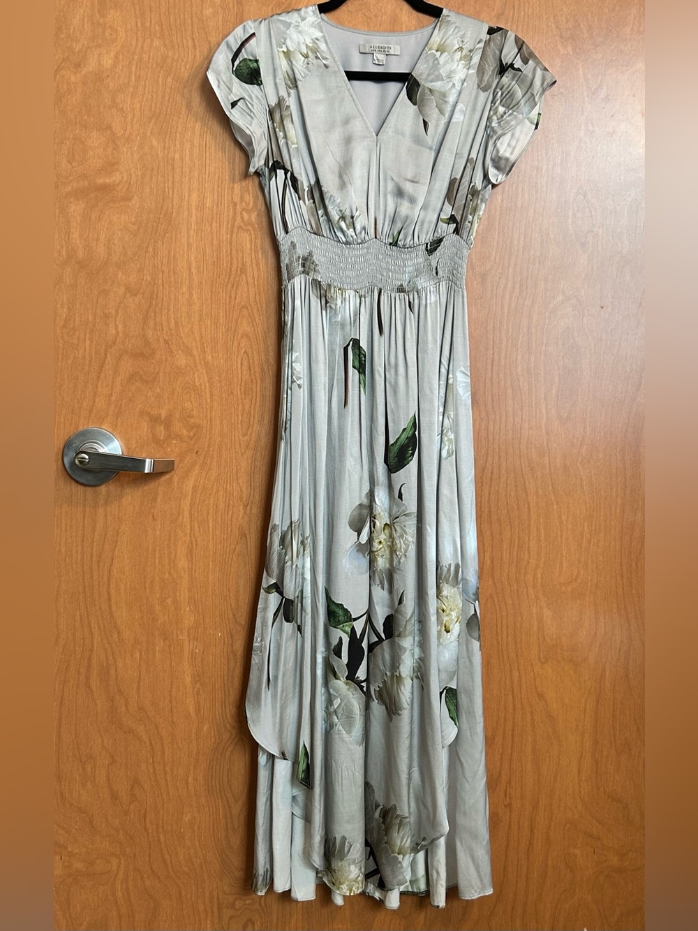 All Saints Leila Cordelia Silver Floral Maxi Dress - Size 4